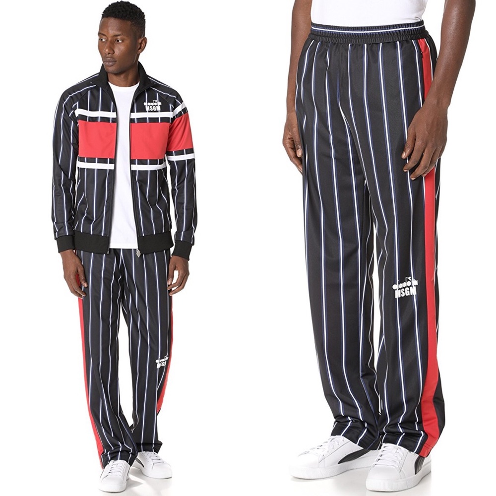 MSGM Diadora Men’s Triacetate Sport Stripes Track Pants Made in Italy